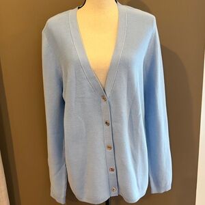 Talbots Light Blue V-Neck Gold Button Long Sleeve Cardigan Sweater, Size Large